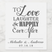 Liefde Lachen Gelukkig Ooit Na Monogram Bruiloft Wijn Etiket (Enkel label)
