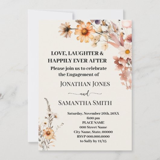 Liefde Lachen Gelukkig Verloving Herfst Wildbloeme Kaart (Voorkant)