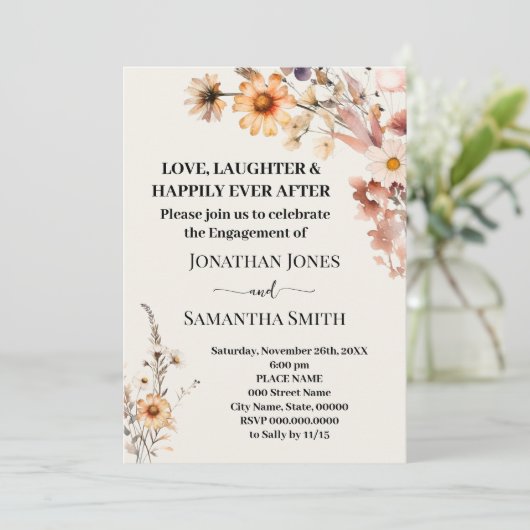 Liefde Lachen Gelukkig Verloving Herfst Wildbloeme Kaart (Staand voorkant)