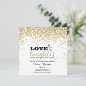 Liefde & Lachen Gouden Glitter Trouwdouche Uitnodi Kaart (Staand voorkant)