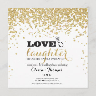 Liefde & Lachen Gouden Glitter Trouwdouche Uitnodi Kaart