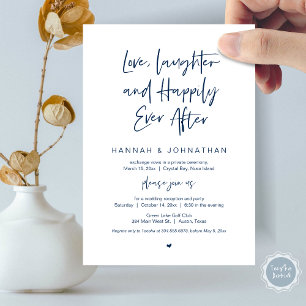 Liefde, Lachen, Marineblauw, Trouw Elopement Feest Kaart