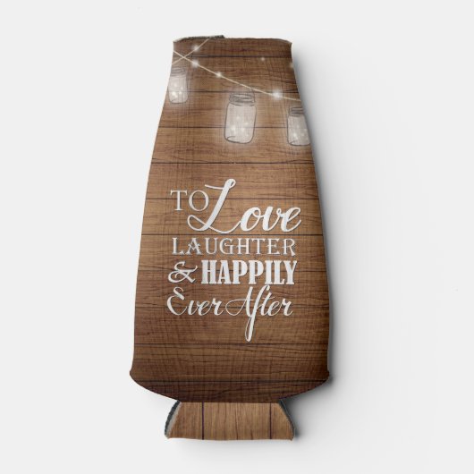 Liefde Lachen Schuur Hout Mason Jar Trouwgunst Flesjeskoeler (Voorkant)