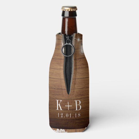 Liefde Lachen Schuur Hout Mason Jar Trouwgunst Flesjeskoeler (Fles Achterkant)