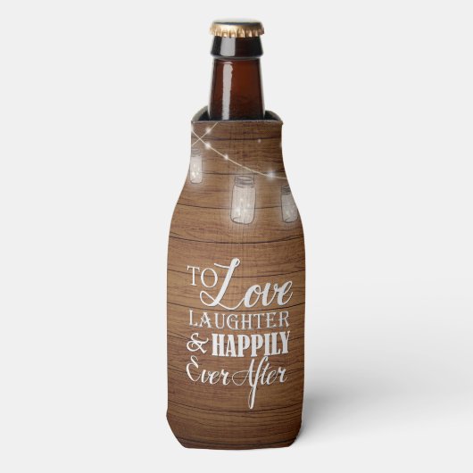 Liefde Lachen Schuur Hout Mason Jar Trouwgunst Flesjeskoeler (Fles Voorkant)