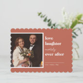 Liefde Lachen Vrolijk Altijd Na Trouwfoto Feestdagenkaart (Staand voorkant)