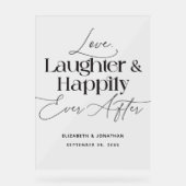 Liefde lacht en gelukkig ook na het huwelijk acryl bord (Voorkant)