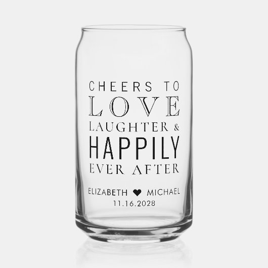 Liefde lacht gelukkig altijd na bruiloft blikvorm glas (Voorkant)