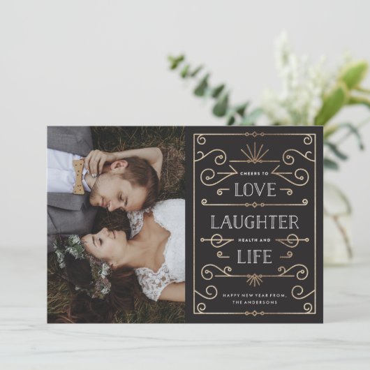 Liefde lasteraar Nieuwjaar Holiday Fotokaart Feestdagenkaart (Staand voorkant)