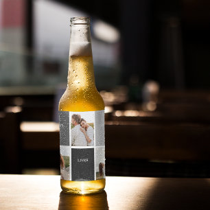 Liefde leeft hier   Drie foto familie cadeau Bier Etiket