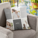 Liefde leeft hier | Drie foto familie cadeau Buitenkussen<br><div class="desc">Presenteren van een hartverwarmend en gepersonaliseerd geschenk dat de essentie van het gezin viert, met een prachtig grijs lijst versierd met een ontroerend citaat van "Love Lives Here" en drie gekoesterde foto's. Elke keer als de ontvanger een glimp opvangt van dit opmerkelijke geschenk, zal hun hart gevuld zijn met dierbare...</div>