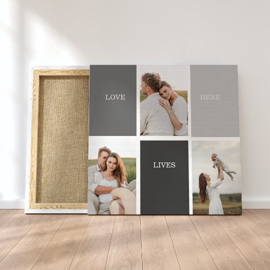 Liefde leeft hier | Drie foto familie cadeau Canvas Afdruk