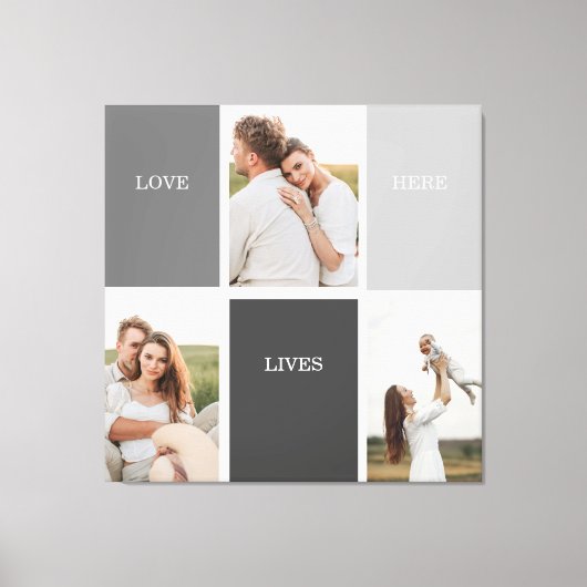 Liefde leeft hier | Drie foto familie cadeau Canvas Afdruk (Voorkant)