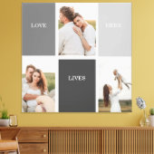Liefde leeft hier | Drie foto familie cadeau Canvas Afdruk (Insitu (Woonkamer))