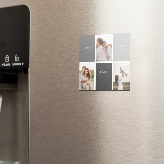 Liefde leeft hier | Drie foto familie cadeau Magneet