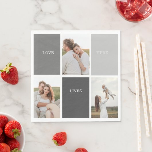 Liefde leeft hier | Drie foto familie cadeau Servet (Insitu)