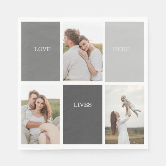 Liefde leeft hier | Drie foto familie cadeau Servet (Voorkant)