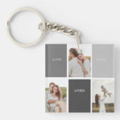 Liefde leeft hier | Drie foto familie cadeau Sleutelhanger (voorkant)