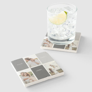 Liefde leeft hier Drie foto familie cadeau Stenen Onderzetter