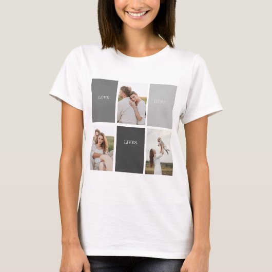 Liefde leeft hier | Drie foto familie cadeau T-shirt (Voorkant)