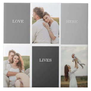 Liefde leeft hier   Drie foto familie cadeau Tegeltje