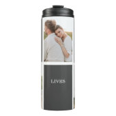 Liefde leeft hier | Drie foto familie cadeau Thermosbeker (Voorkant)