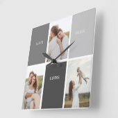 Liefde leeft hier | Drie foto familie cadeau Vierkante Klok (Hoek)
