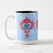 Liefde leeft hier, handgetekende bevestiging tweekleurige koffiemok (Links)