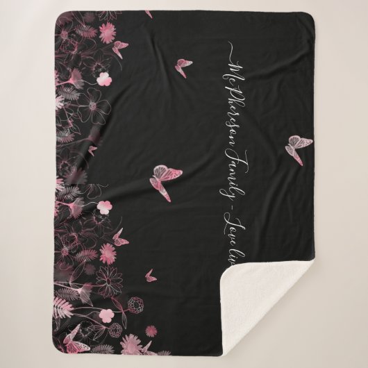 Liefde leeft hier Vloeiend veld met vlinders Sherpa Deken (Voorkant)