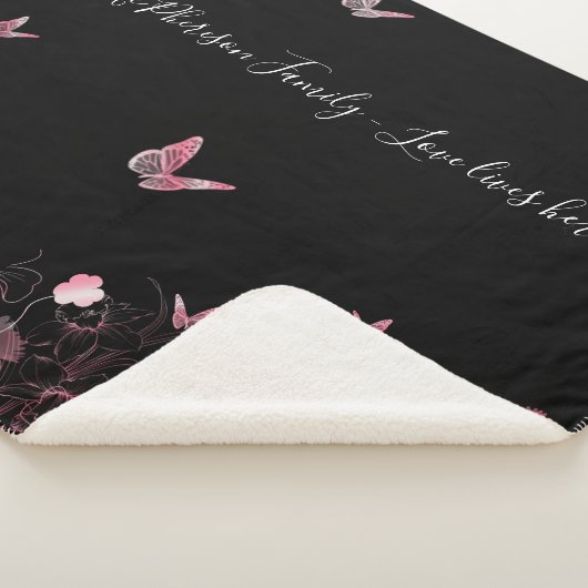 Liefde leeft hier Vloeiend veld met vlinders Sherpa Deken (3/4)