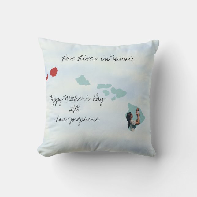 Liefde leeft in Hawaii State Shaped Custom Foto Kussen (Voorkant)