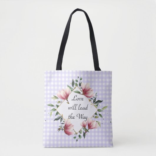 Liefde leidt het Paarse Gingham Fashon-Tas Tote Bag (Voorkant)