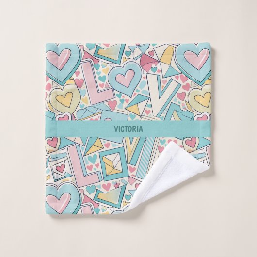 Liefde Letters Pastel Aangepast Patroon Bad Handdoek (Wasdoekje)