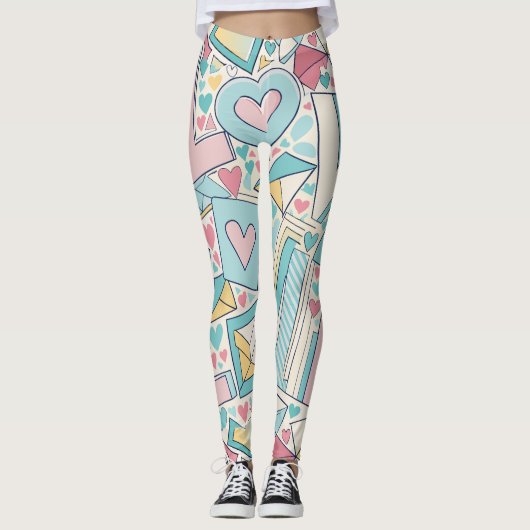 Liefde Letters Pastel Aangepast Patroon Leggings (Voorkant)