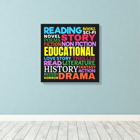 Liefde Lezen Boeken - Genre Word Art Canvas Afdruk (Insitu (Houten vloer))