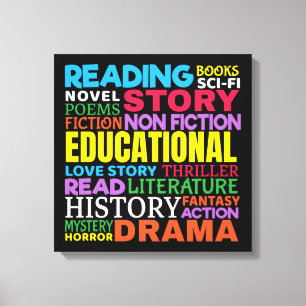 Liefde Lezen Boeken - Genre Word Art Canvas Afdruk