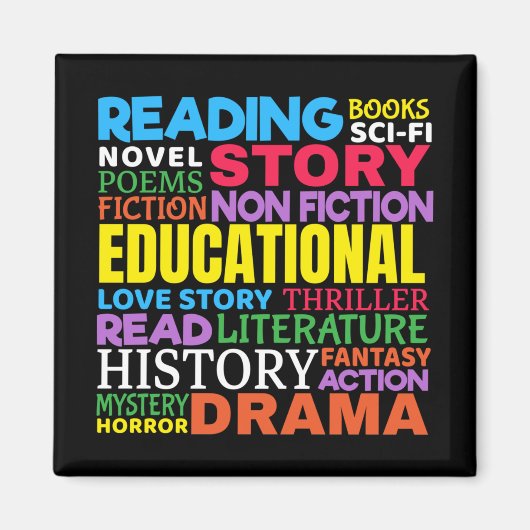Liefde Lezen Boeken - Genre Word Art Magneet (Voorkant)