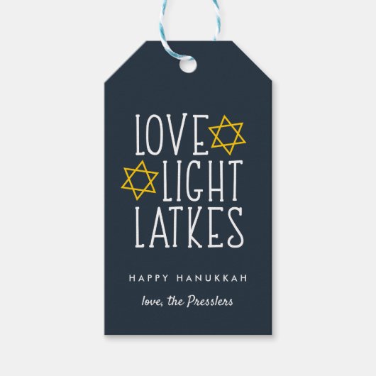 Liefde, licht en latkes | Hanukkah Cadeaulabel (Voorkant)
