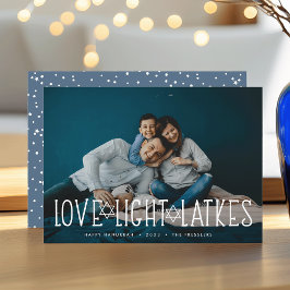 Liefde, licht en latkes | Hanukkah-foto Feestdagenkaart