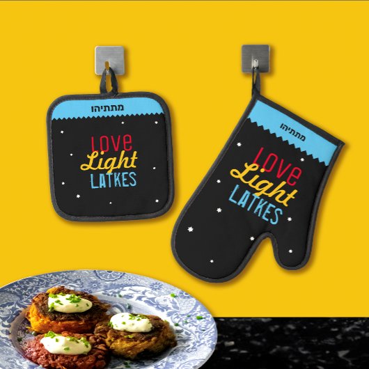 Liefde Licht Latkes Chanoeka Grappige Hebreeuwse N Ovenwant & Pannenlap Set