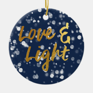 Liefde & Licht   Nep Folie Lieflijke Bokeh Hanukka Keramisch Ornament