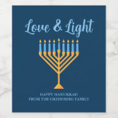 Liefde & Lichtblauw Goud Menorah Chanoeka Party Wijn Etiket (Enkel label)