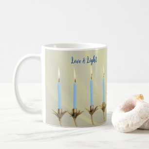 Liefde & Lichte Blauwe Kaarsen Gouden Menorah Koffiemok