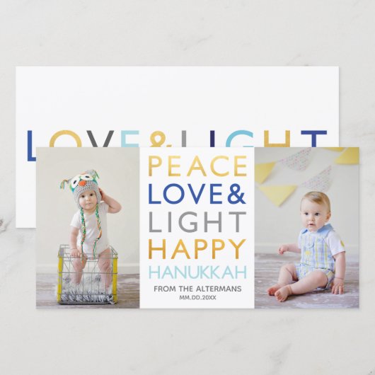 Liefde & Lichte Typografie Hanukkah-fotokaart (Voorkant / Achterkant)