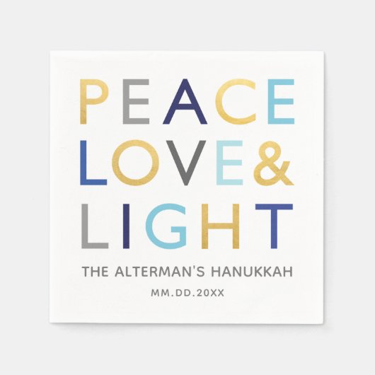 Liefde & Lichte Typografie Hanukkah Holiday Gold B Servet (Voorkant)