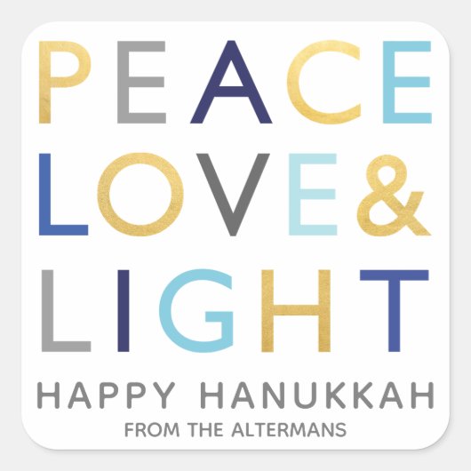 Liefde & Lichte Typografie Hanukkah Holiday Gold B Vierkante Sticker (Voorkant)