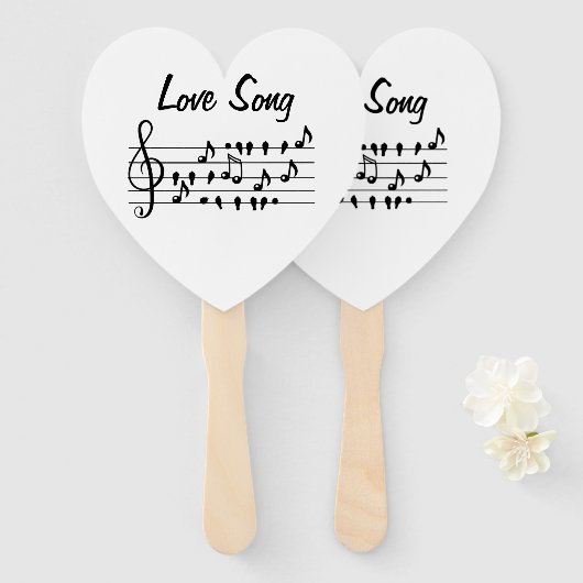 Liefde liedjes, vogels tussen muzikale noten handwaaier (Voorkant en achterkant)