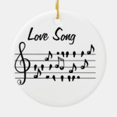 Liefde liedjes, vogels tussen muzikale noten keramisch ornament (Achterkant)