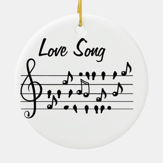 Liefde liedjes, vogels tussen muzikale noten keramisch ornament (Achterkant)