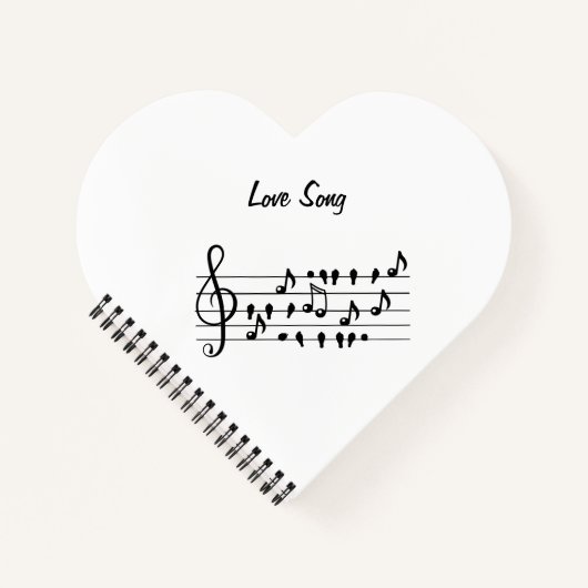 Liefde liedjes, vogels tussen muzikale noten notitieboek (Voorkant)